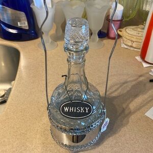 Vintage Mayell whiskey decanter made n England. NWT. STAINLESS STEEL rack. 12.5